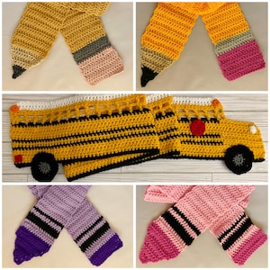 School Days Combo Pack - PDF PATTERNS ONLY - Pencil, Crayon, and Bus Scarf Patterns