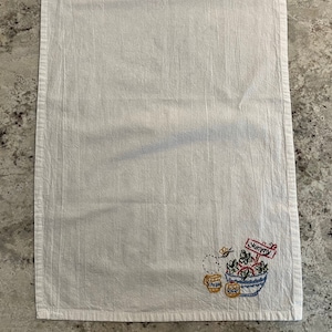 Hand embroidered, kitchen towel, fruit, cherry, strawberry, farmhouse