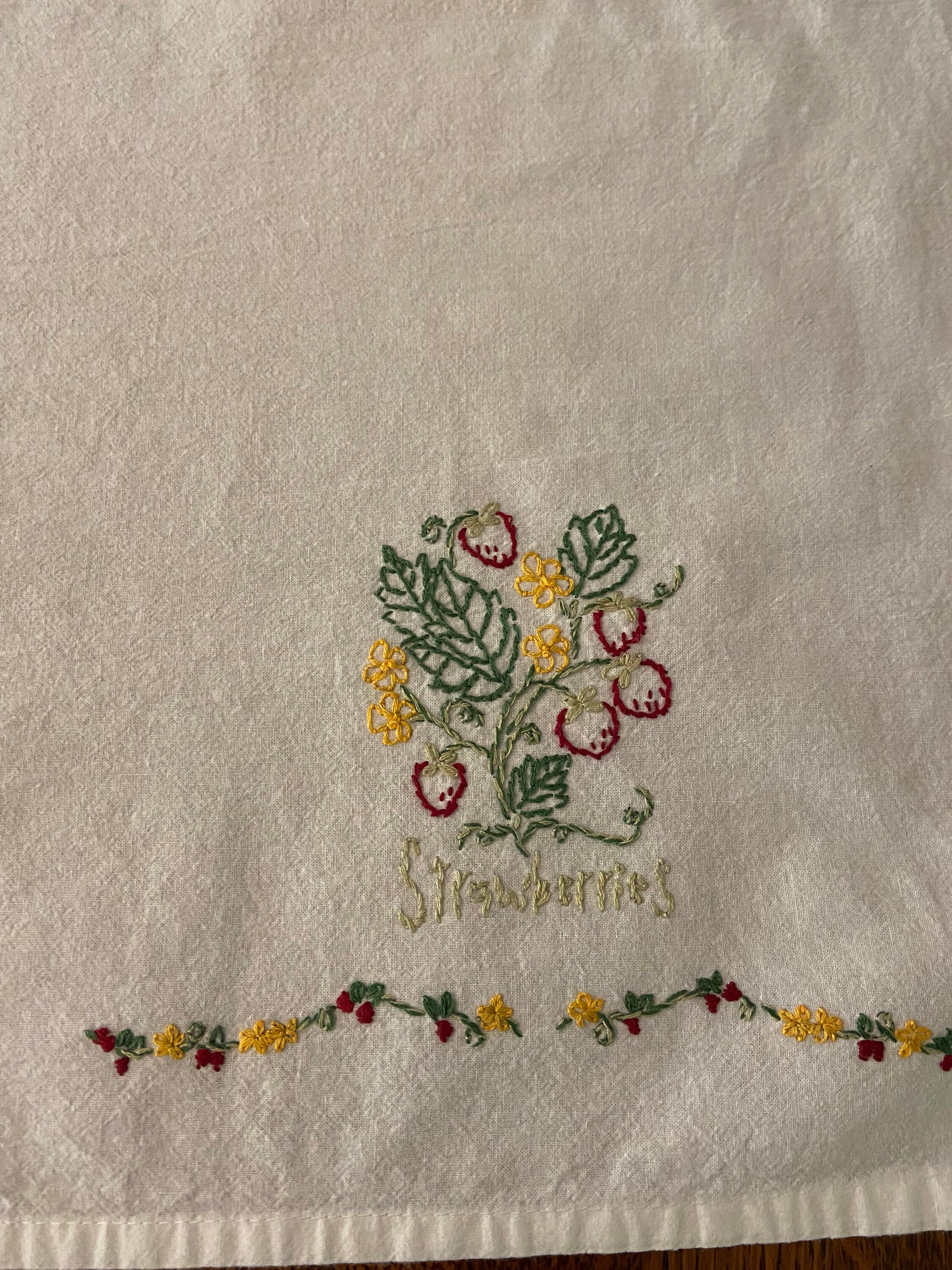 Kitchen Towel Hand Embroidered Flour Sack Strawberries Etsy UK
