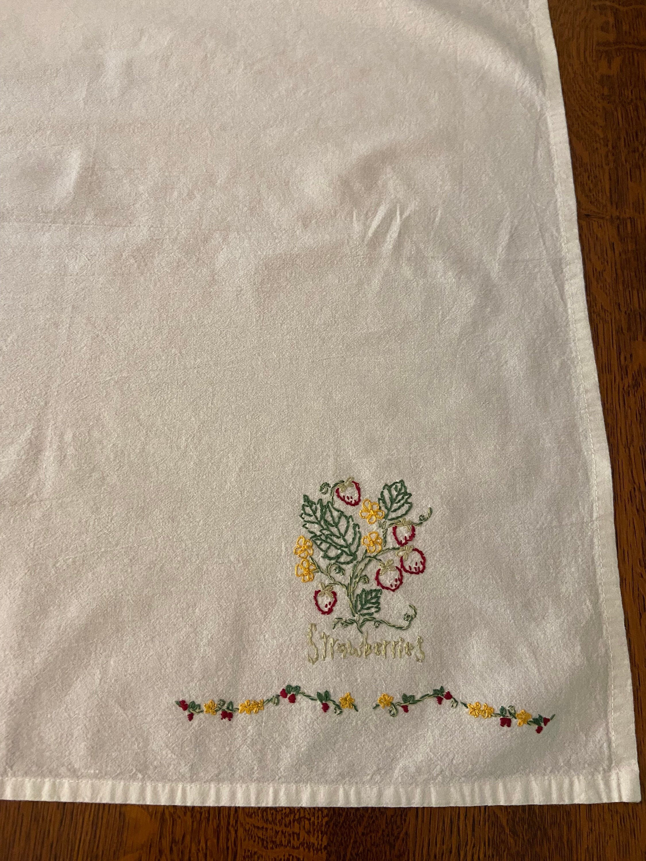 Kitchen Towel Hand Embroidered Flour Sack Strawberries Etsy UK
