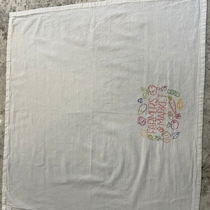 Hand embroidered kitchen towel, Farmers Market, flour sack towel, fresh produce