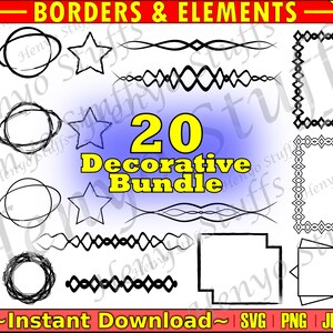 Borders & Border Elements - Frames - 20 Designs - Svg Png Jpg Eps - Cricut, Silhouette, Crafting, Graphics Design - Digital Download