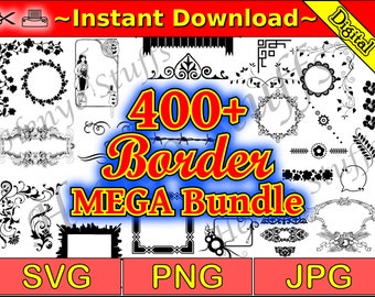Decorative Border Bundle - Frames - 400+ designs - SVG PNG JPG files - Cricut, Silhouette, Crafting, Graphics Design - Digital Download
