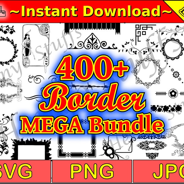 Decorative Border Bundle - Frames - 400+ designs - SVG PNG JPG files - Cricut, Silhouette, Crafting, Graphics Design - Digital Download