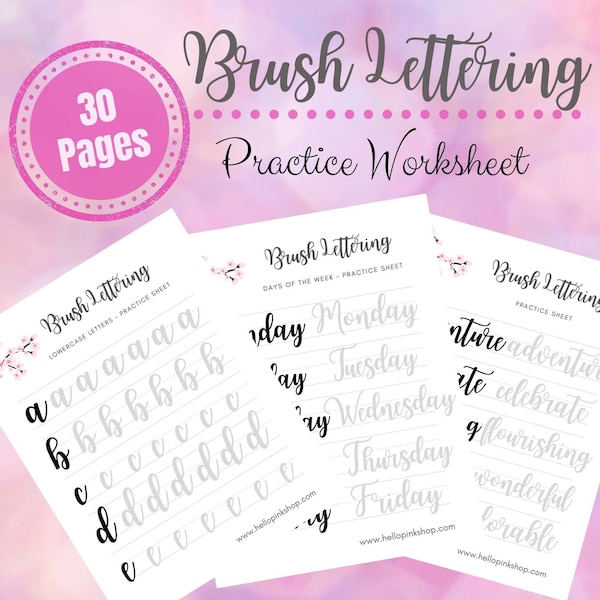 Brush Lettering Practice Sheets, Calligraphy Practice Guide, Handwritting Practice Sheets, Modern Calligraphy, Handwritting Worksheet