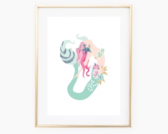 Mermaid Wall Art, Mermaid Printable, Mermaid Decor, Mermaid Art, Wall Print Download, Mermaid Nursery, Mermaid Art, Mermaid Digital Print
