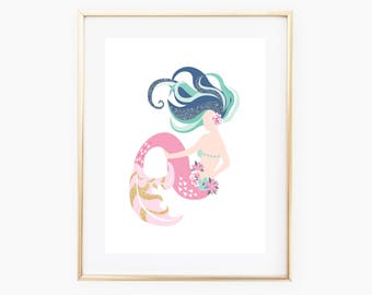 Mermaid Digital Print, Mermaid Decor, Mermaid Wall Art, Mermaid Art, Wall Print, Mermaid Nursery, Mermaid Art, Mermaid Digital Art