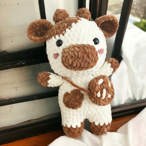 Charlie the Chocolate Milk Cow stuffie, crochet cow plush, crochet cow plushie, chubby chocolate cow, crochet chunky cow, crochet cow