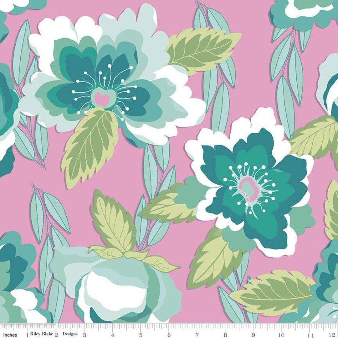 Blossoms Pink Stretch Jersey Knit Riley Blake Etsy