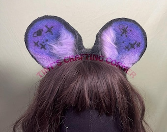Purple Galaxy Mouse Ears - posable handmade faux fur mouse ears, round cosplay ears, animal headband - ready to ship