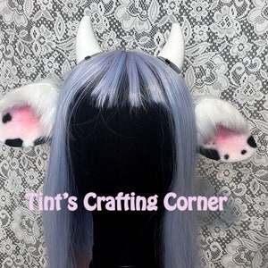 MTO Cow Faux Fur Costume Cosplay Ears, Strawberry Cow, Brown Cow, Mushroom Cow, with or without Horns