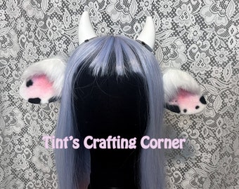 MTO Cow Faux Fur Costume Cosplay Ears, Strawberry Cow, Brown Cow, Mushroom Cow, with or without Horns