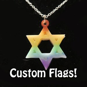 CUSTOM Pride Flag Rainbow Agender Trans Bisexual Lesbian Gay LGBTQ+ Pawn Necklace Star of David Magen David Jewish Pride Cute Kawaii