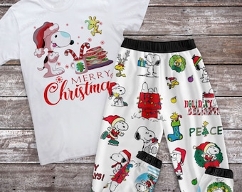 Snoopy Pajamas Set, Personalized Family Pajamas, Family Christmas Pajamas Set.