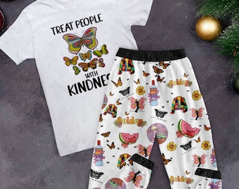 Treat People With Kindness Pajamas Set, Personalized Family Pajamas, Family Christmas Pajamas Set.
