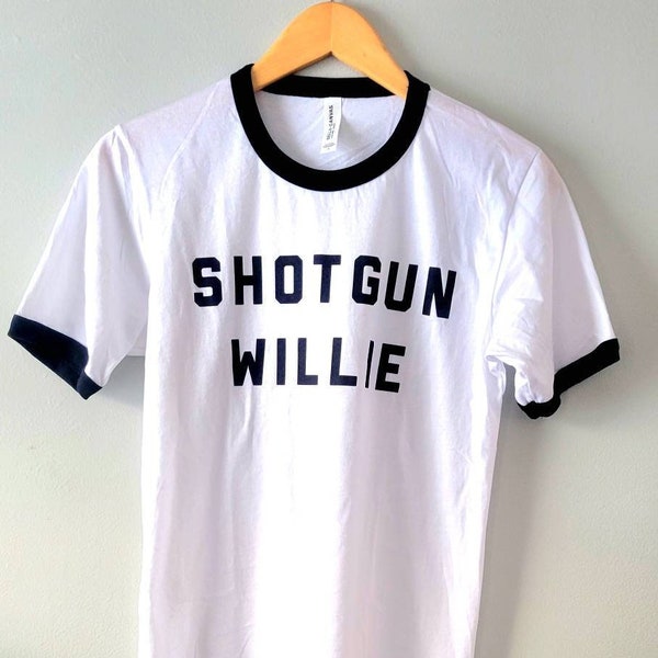 T-shirt Fusil de chasse Willie ! Aspect vintage. Pays hors-la-loi, Willie Nelson, Waylon Jennings. Outlaw Country, Texas, Sonnerie, Raglan, Chanson, Surnom