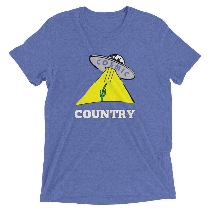 Cosmic Country T-Shirt Super soft. Country, Gram Parsons, Southwest, 70's country, cactus, space ship. Joshua Tree, alt country, folk rock Light Blue
