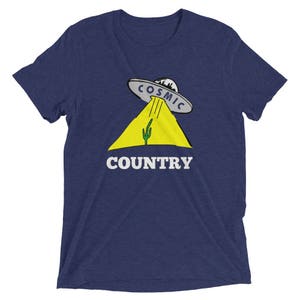 Cosmic Country T-Shirt Super soft. Country, Gram Parsons, Southwest, 70's country, cactus, space ship. Joshua Tree, alt country, folk rock navy blue