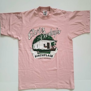 Elvis Presley&#39;s Birthplace True Vintage T-Shirt, Medium, Rock And Roll, The King, Pink, 90s, Tupelo Mississippi, Rock and Roll, Graceland