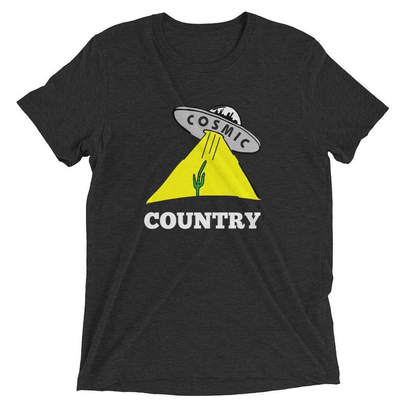 Cosmic Country T-Shirt Super soft. Country, Gram Parsons, Southwest, 70's country, cactus, space ship. Joshua Tree, alt country, folk rock Black