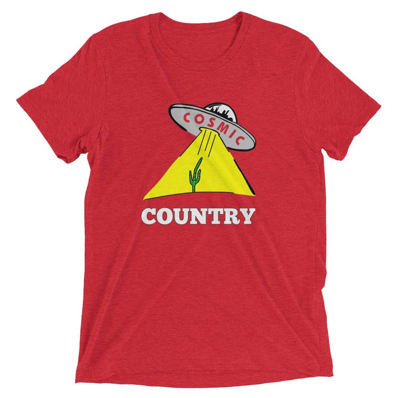 Cosmic Country T-Shirt Super soft. Country, Gram Parsons, Southwest, 70's country, cactus, space ship. Joshua Tree, alt country, folk rock Red