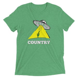 Cosmic Country T-Shirt Super soft. Country, Gram Parsons, Southwest, 70's country, cactus, space ship. Joshua Tree, alt country, folk rock Green