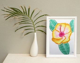 Impressão artística digital de pastéis de óleo de hibisco