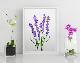 Impressão artística digital em pastéis de óleo de lavanda