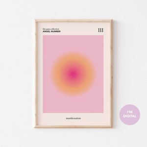 Angel Number 111 Manifestation Energy Gradient Design Gallery Wall Art, Aura Energy Spiritual Vibrant Pink Orange Sunset Gradient Print