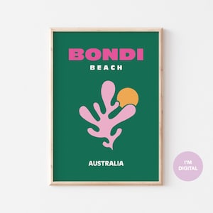 Bondi Beach Australia Wall Print, Travel Poster, Colorful Summer, Maximalist Decor, Preppy Wall Art Retro Printable Poster y2k Room Decor