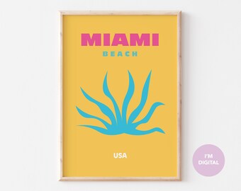 Miami Beach Wall Print, Travel Poster, Colorful Summer Print, Maximalist Decor, Preppy Wall Art Retro Printable Poster y2k Room Decor