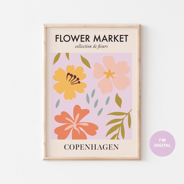 Flower Market Copenhagen Art Print, Travel Print, Denmark Art, Daisy Print, Flower Illustration, neutral decor, Gallery Wall, Matisse print