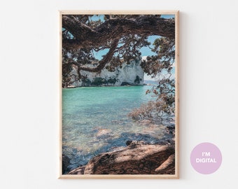 Beach Print | New Zealand print digital download | Stingray bay | Ocean waves | NZ wall art home | Summer decor