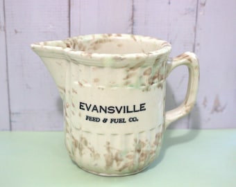 Evansville Feed & Fuel Co. Spongeware/Stoneware Advertising Pottery Creamer
