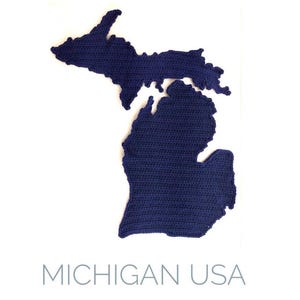 US state of Michigan large crochet applique pattern Upper and Lower Peninsula