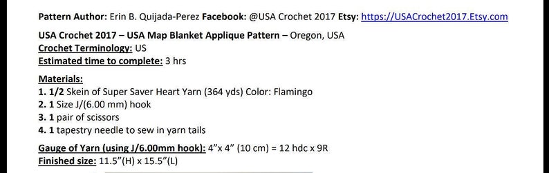 US state of Oregon medium crochet applique pattern