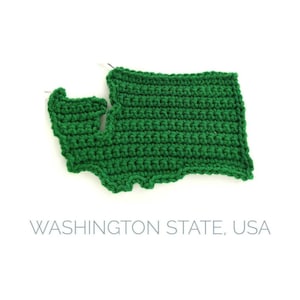 Gehaakte stoffen Pacific Northwest, haakpatroon staat Washington, kaartkunst Washington, vezelkunst