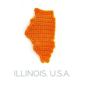 Modello all'uncinetto con mappa dell'Illinois, uncinetto a forma di stato, regali all'uncinetto dell'Illinois, applique per coperte per bambini, sottobicchiere di stato, stati degli Stati Uniti all'uncinetto