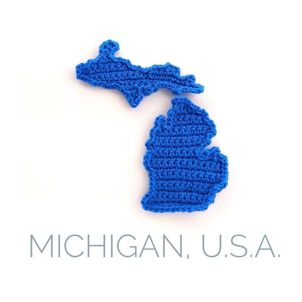 Michigan crochet pattern, State of Michigan crochet applique, map of Michigan crochet