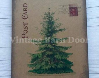 Arte em tela de cartão postal de árvore de Natal 8x10
