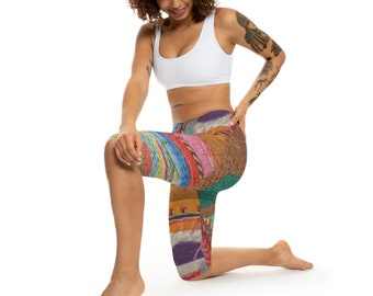 Folkkonst Capri Leggings Färgglatt Garnbroderi