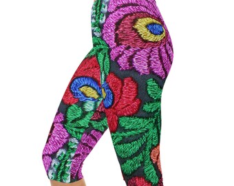 Mexikanska broderi färgglada Capri-leggings