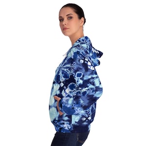 Shibori Women s Full Zip Hoodie Blue Batik Groovy Tie Dye