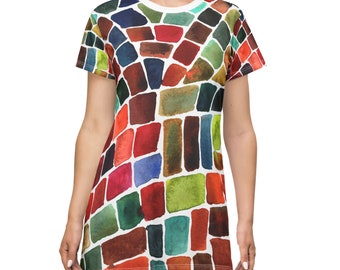 T-Shirt Dress Watercolor Mosaic Cute and Casual