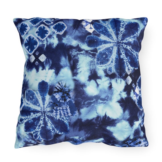 Shibori Batik Tie Dye Blue White Outdoor Pillows Patio UV and Water Resistant Etsy
