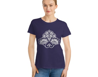 Klassisk t-shirt med ekologiskt tryck och hennamotiv för kvinnor