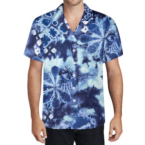 Groovy Blue Tie Dye Men&#39;s All Over Print Casual Hawaiian Shirt