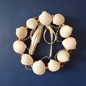 Seashell wreath/seashell art/table centrepiece/wedding centrepiece/hanging wreath/clam shells/sea shell decor image 1
