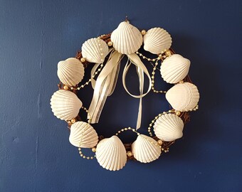 Seashell wreath/seashell art/table centrepiece/wedding centrepiece/hanging wreath/clam shells/sea shell decor