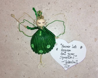 Tinkerbell/Tinkerbell ornament/body positivity/Tinkerbell figurine/fairy figure/fairy figurine/sea shell art/seashell art/sea shell wall art